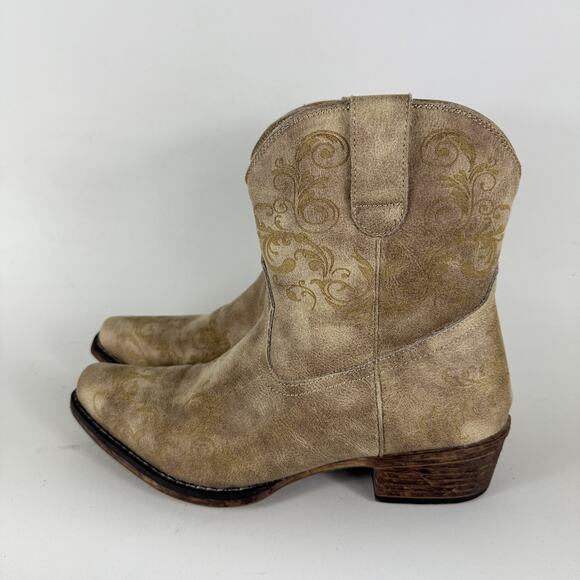Roper Short Stuff Ankle Boots Women's 10 Brown Embossed Leather Snip Toe Casual - Picture 5 of 10